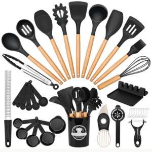 39 PCS Kitchen Utensils Set, Silicone Cooking Utensil Sets with Wooden Handle