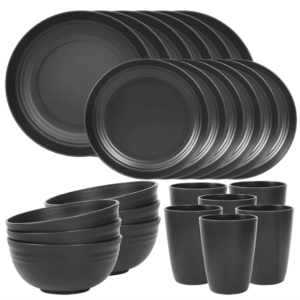Black 24 Piece Plates and Bowls Sets