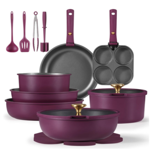 21pcs Pots and Pans Nonstick Set (Gold and Purple)